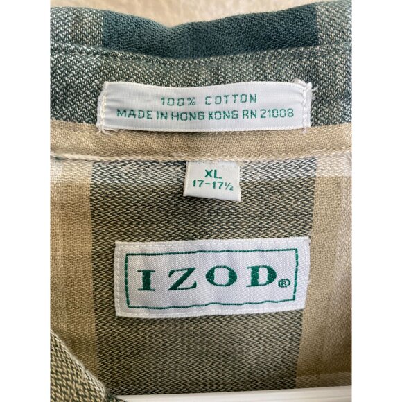 Vintage Izod XL Mens Beige Teal Plaid Short-Sleeve Button-Down Shirt XL Cotton - Picture 4 of 6
